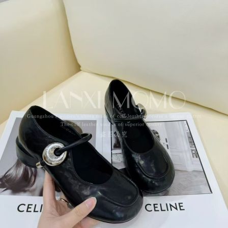 【LANXI  MOMO】时尚百搭黑色复古粗跟英伦风法式小单鞋25DX467LX