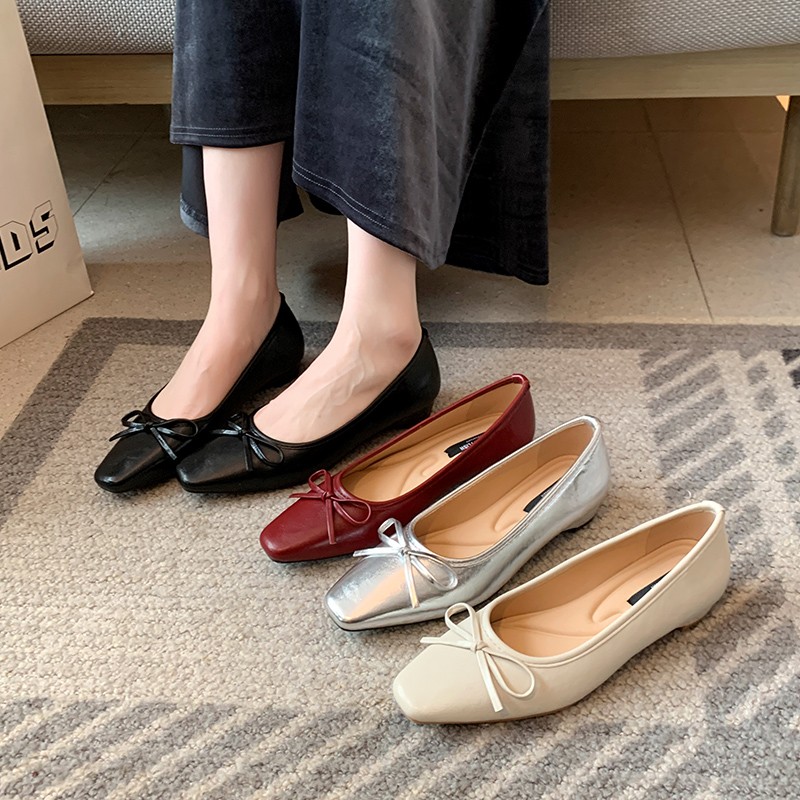 法式小香风蝴蝶结低跟浅口本命年百搭时尚小红鞋加肥宽大码女鞋主图