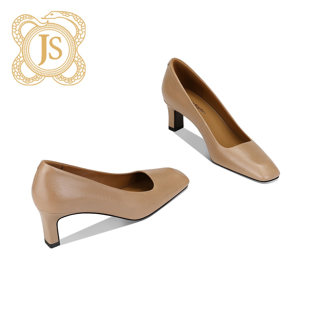 已开价，3830D5616法式方头舒适粗跟气质百搭真皮时尚通勤高跟鞋主图