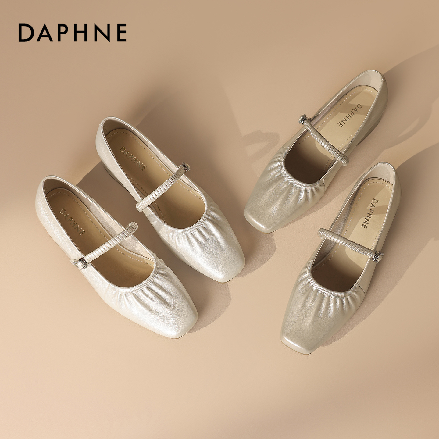 达芙妮新款浅口方头百搭英伦风仙女风时尚百搭休闲舒适气质单鞋主图