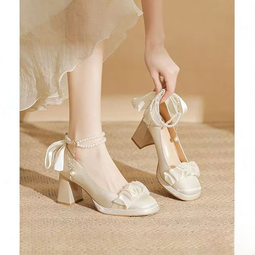 气质玛丽珍高跟鞋女日常百搭成人礼粗跟不累脚婚鞋禾秀主婚纱两穿主图