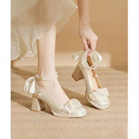 气质玛丽珍高跟鞋女日常百搭成人礼粗跟不累脚婚鞋禾秀主婚纱两穿