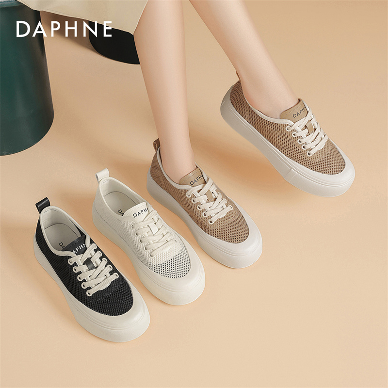达芙妮薄款透气镂空韩版板鞋潮秋冬季时尚百搭厚底系带小香风单网主图
