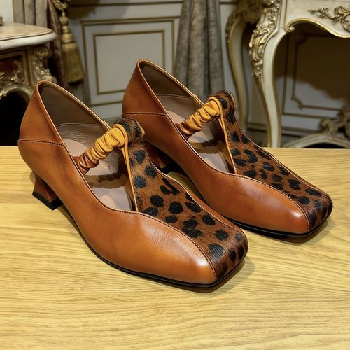 法式复古玛丽珍鞋猫跟女鞋真皮软底船鞋古方头浅口单鞋女鞋气质版主图