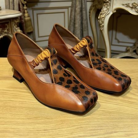 法式复古玛丽珍鞋猫跟女鞋真皮软底船鞋古方头浅口单鞋女鞋气质版