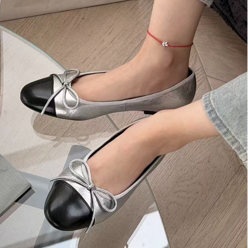 诗歌兰女鞋春季新款小香风单鞋甜美蝴蝶结平底浅口奶奶鞋379-26主图