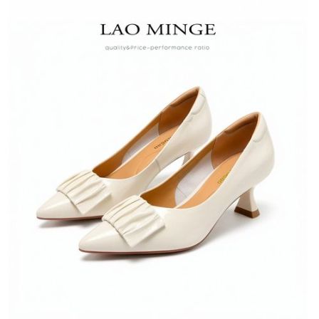 老敏哥 【牛皮】尖头细跟设计感褶皱高跟鞋春节气质单鞋W006725