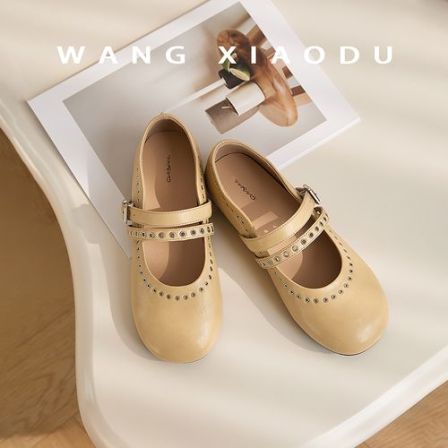 原创【王小毒】圈圈布丁●双排扣玛丽珍女鞋圆头浅口柔软平底单鞋
