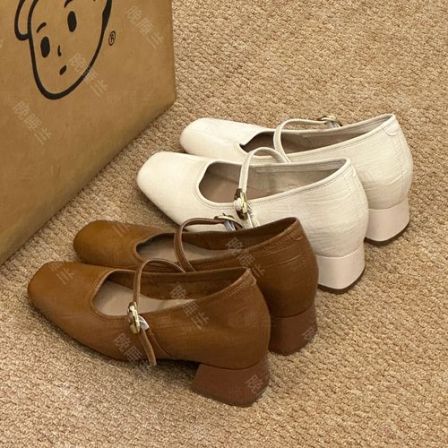 晚睡兰•内增高8cm韩版粗跟玛丽珍浅口单鞋女春季通勤百搭小皮鞋女