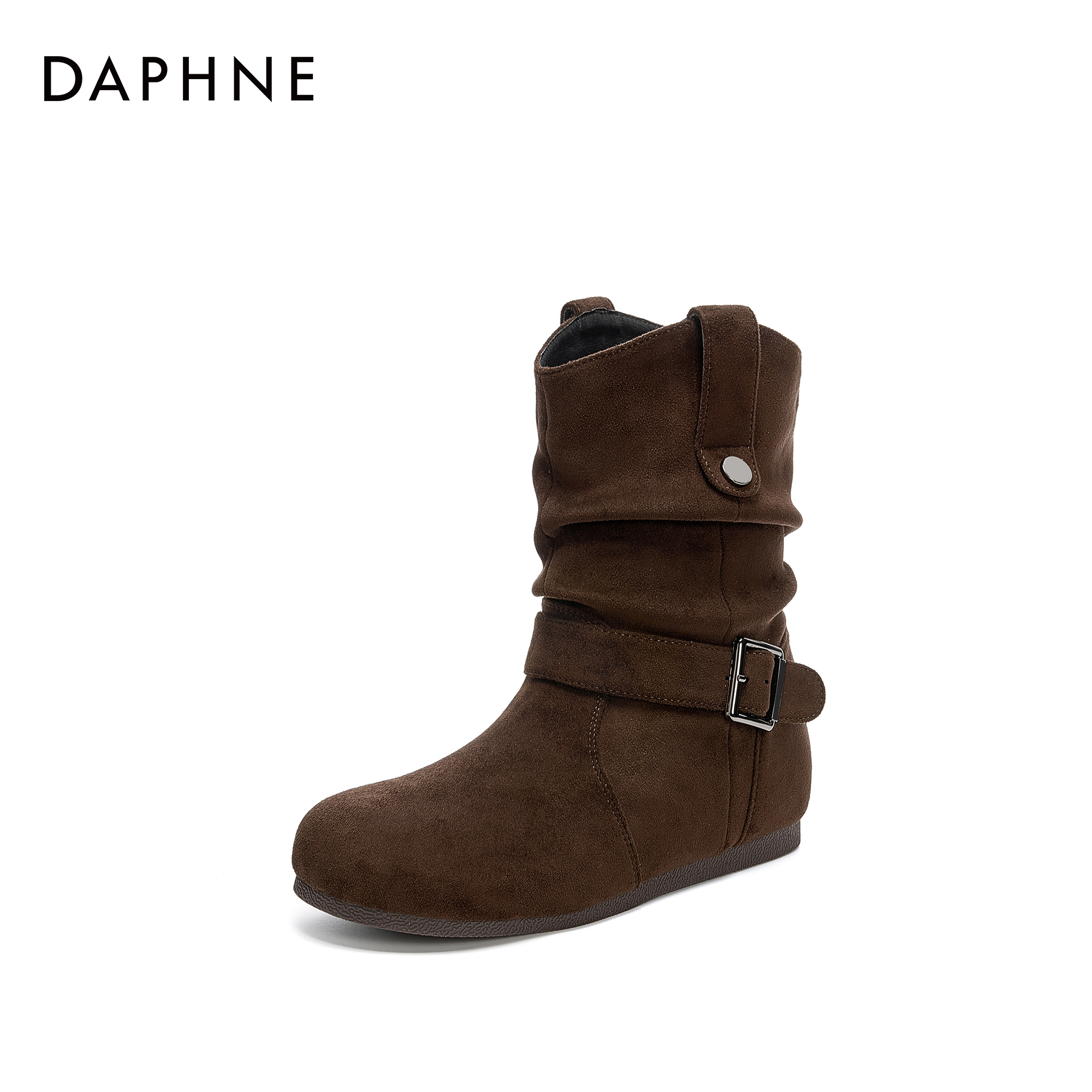 达芙妮2025年秋季新款绒面磨砂短靴女时尚百搭复古圆头粗跟堆堆靴主图