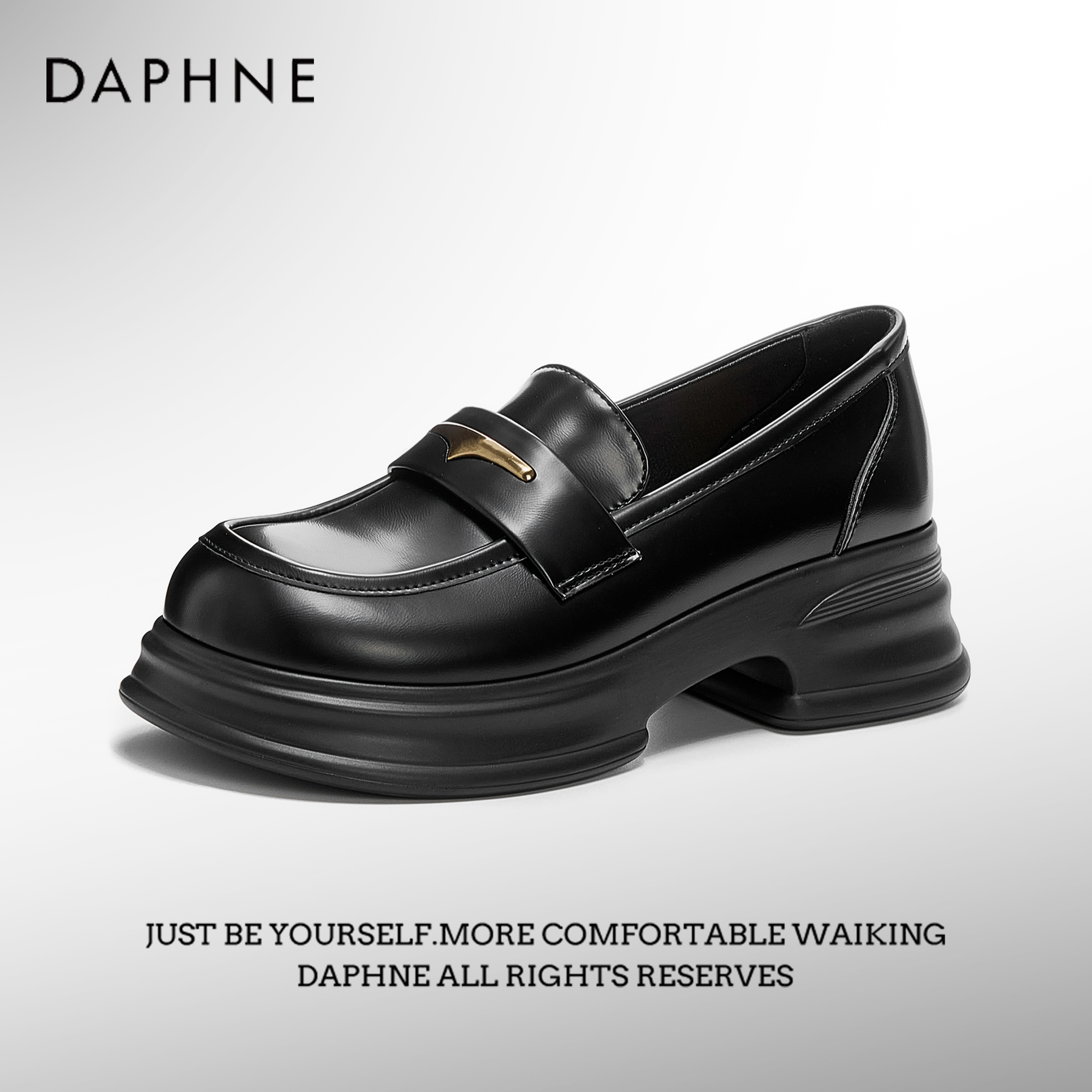 达芙妮复古英伦风小皮鞋女新款日系学生百搭厚底增高乐福单鞋子主图