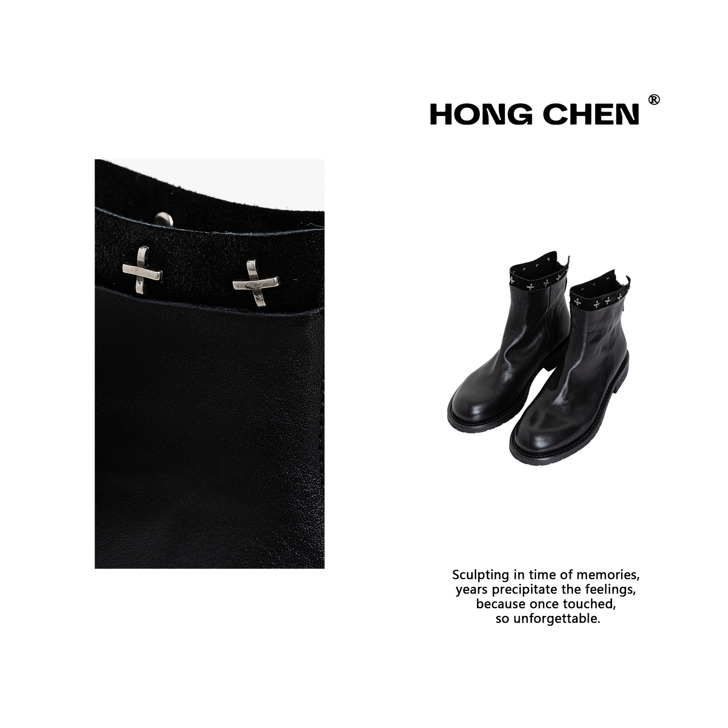 【虹辰·水洗牛皮靴】高端进口羊皮内里时尚酷飒高级铆钉短靴-HC2819主图