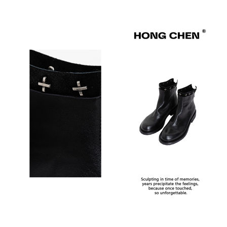 【虹辰·水洗牛皮靴】高端进口羊皮内里时尚酷飒高级铆钉短靴-HC2819