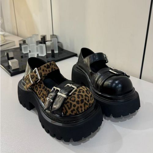 唐小肉秋冬厚底乐福鞋女鞋圆头皮鞋小个子增高时尚百搭单鞋121-1主图