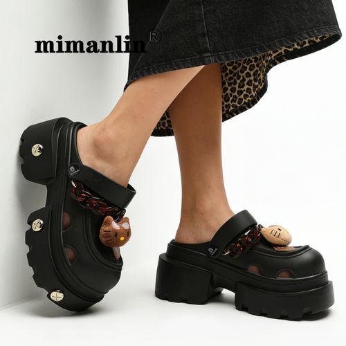 2026爆款增高洞洞鞋女夏季厚底防滑外穿豹纹链条甜酷风包头凉拖鞋主图