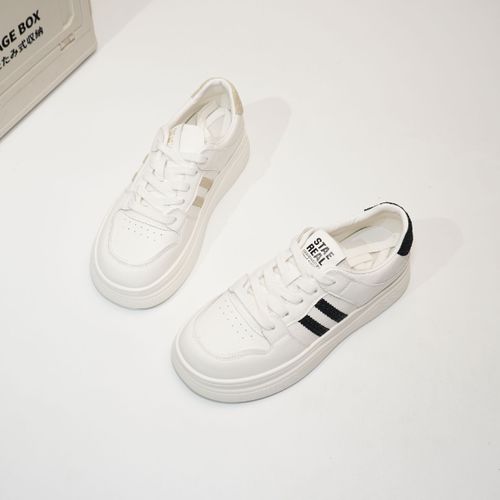 Y2623 大码女鞋40-43真皮厚底小白鞋秋季新款软底系带休闲鞋单鞋主图