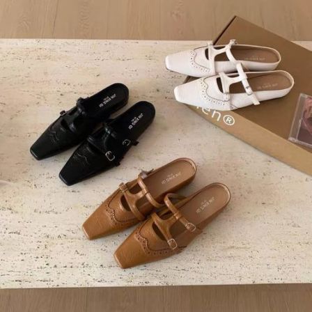 JHM-668-31法式复古内增高方头包头百搭软底外穿春夏女款半拖鞋