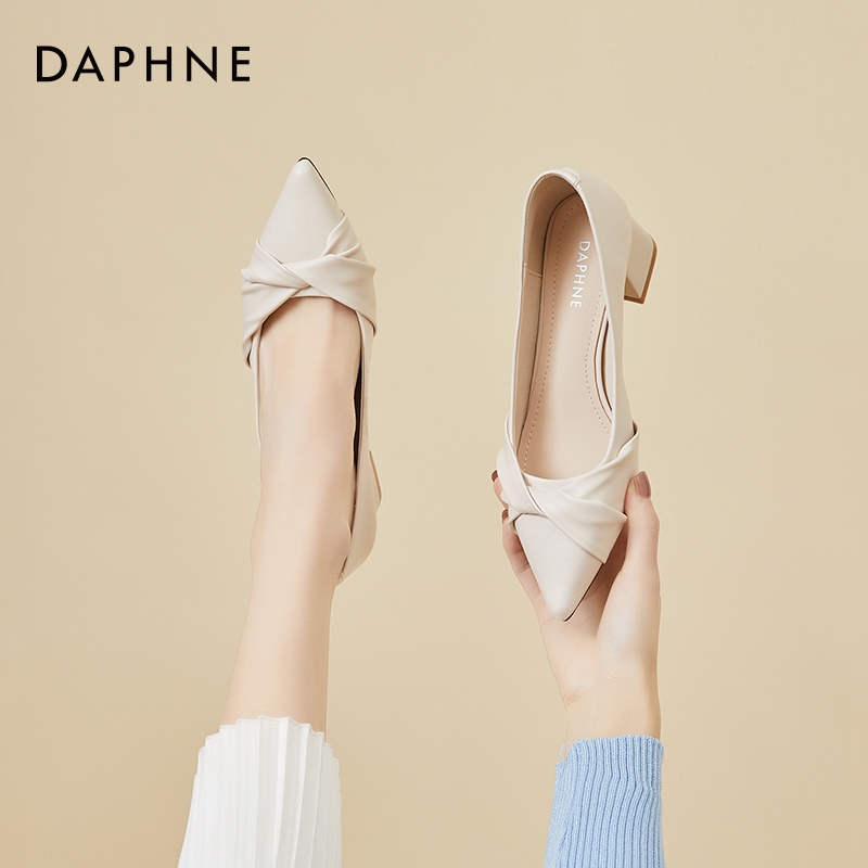 达芙妮粗跟高跟鞋气质新款夏季尖头单鞋法式轻奢百搭女鞋主图