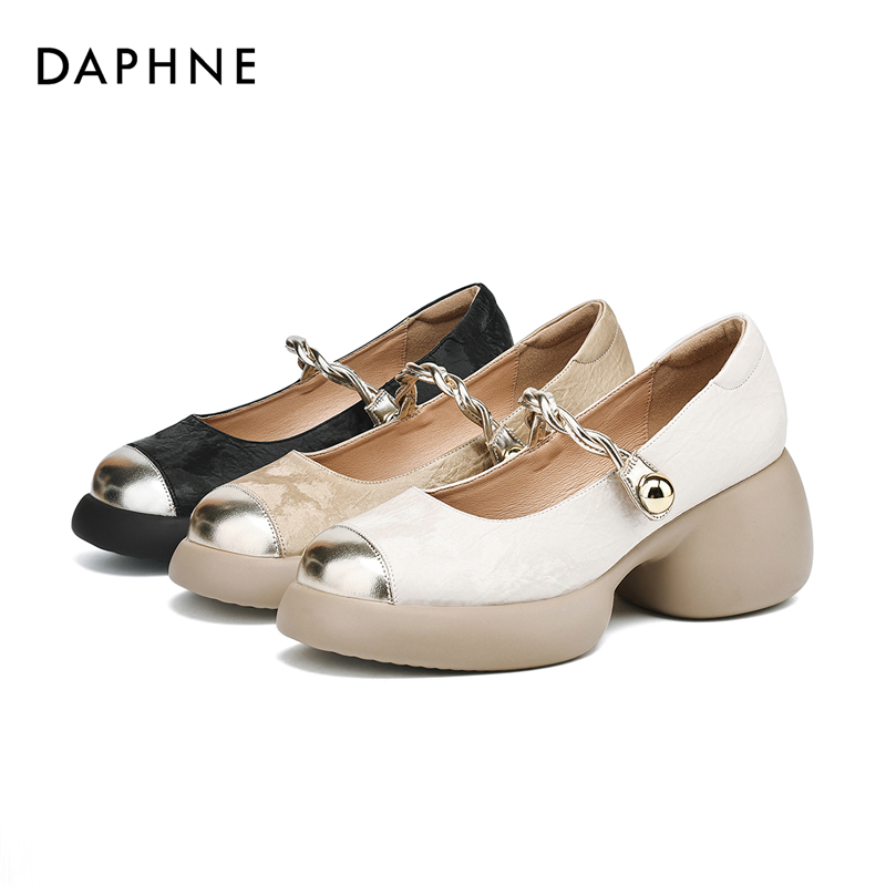 达芙妮气质百搭软底舒适粗跟高跟鞋2024年新款厚底圆头浅口单鞋主图