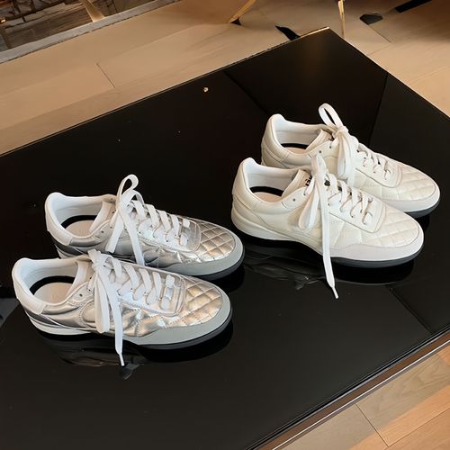 【闪闪Studio】轻奢小香风老钱百搭牛皮菱格厚底休闲运动鞋女德训鞋主图