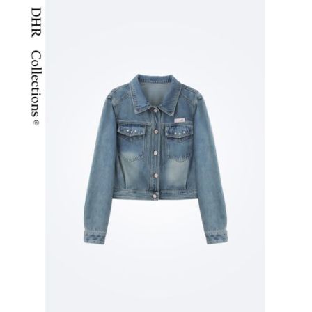 豆豆DA【重工牛仔】韩系时尚百搭休闲宽松翻领牛仔外套女-26CW6632