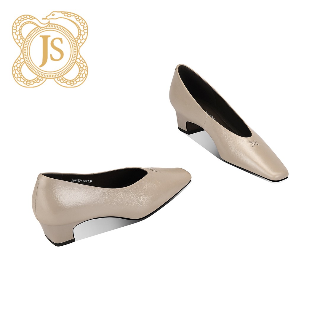 已开价，7321D5684舒适百搭方头春季粗跟通勤上班高跟鞋浅口单鞋女主图