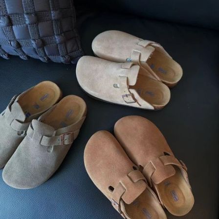 素陌包头勃肯鞋女真皮软底复古百搭平底软木底半拖鞋女款20161