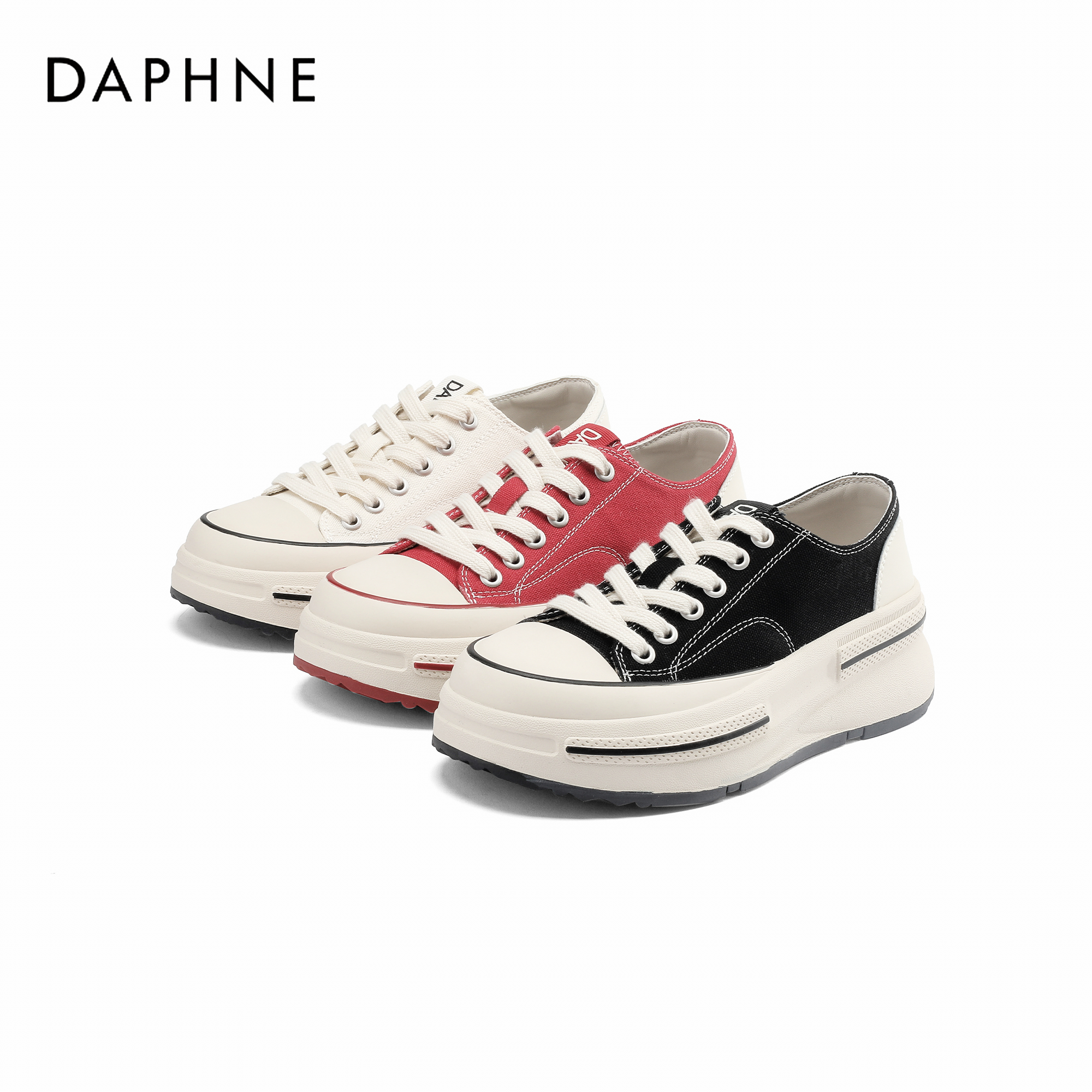 达芙妮帆布鞋春季新款百搭舒适潮流运动厚底透气系带时尚休闲鞋女主图