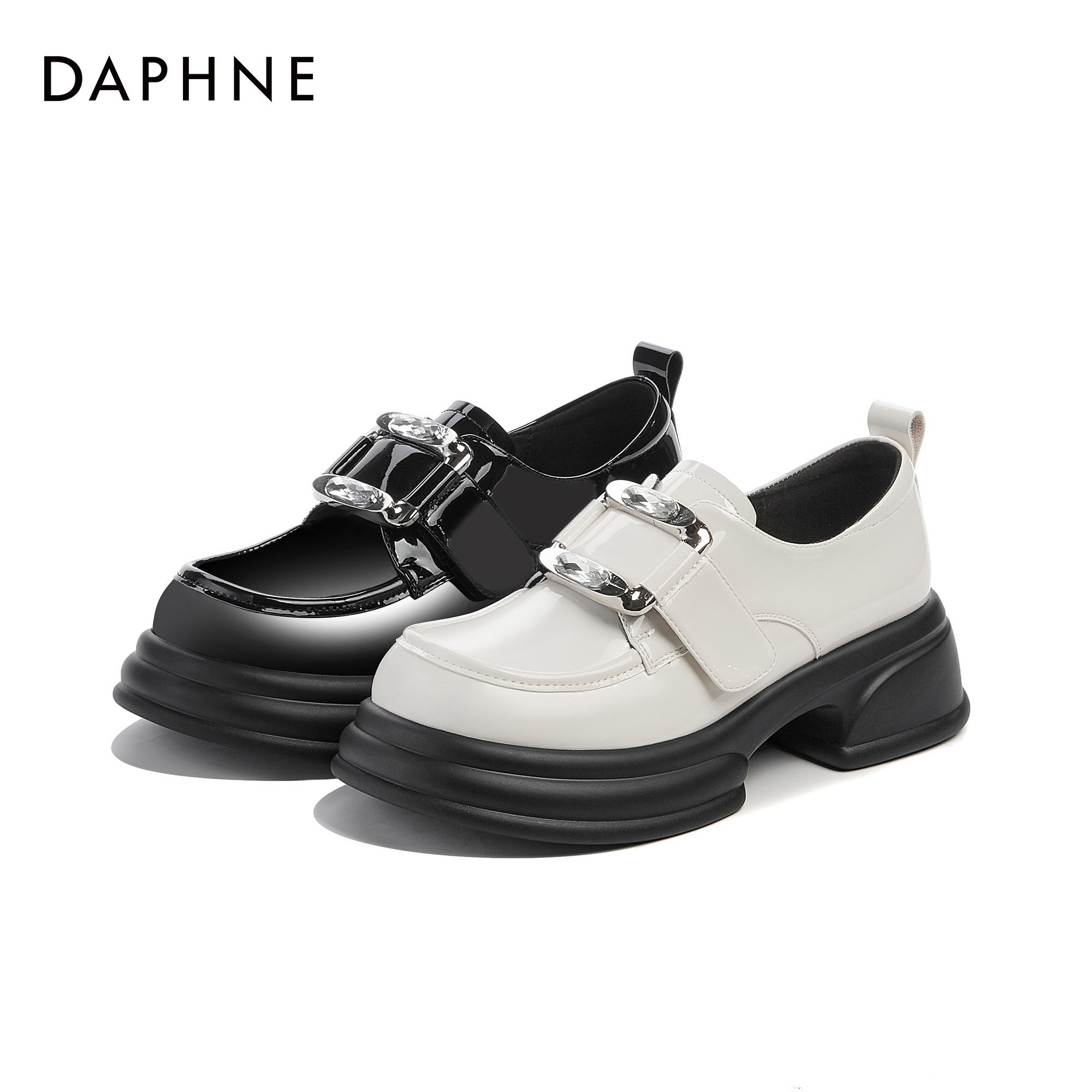 达芙妮品牌厚底增高乐福鞋2025春季新款粗跟复古百搭休闲时尚单鞋主图