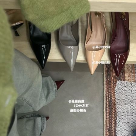 3公分吴小姐新品！2026夏季新款尖头浅口后空高跟气质百搭漆皮女鞋