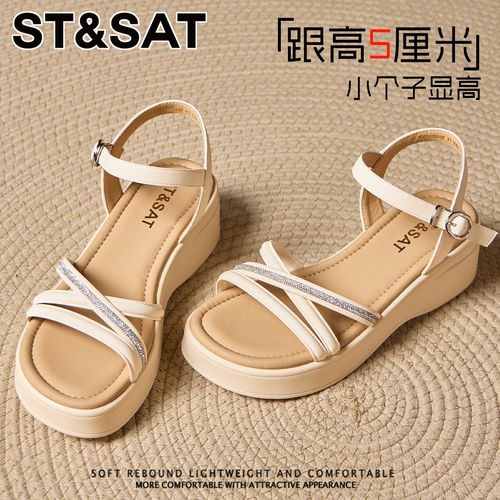 星期六潮流时尚柔软凉鞋女士2026新款一字带显高爆款专柜正品凉鞋主图