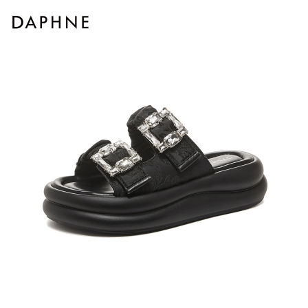 【水墨云烟】达芙妮2024年时尚凉拖女休闲百搭夏季复古厚底一字拖鞋