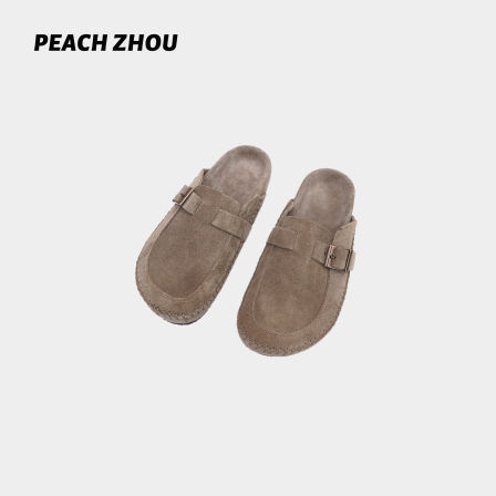 『PEACHZHOU』编织牛反绒包头防滑耐磨平底勃肯鞋懒人一脚蹬半拖鞋