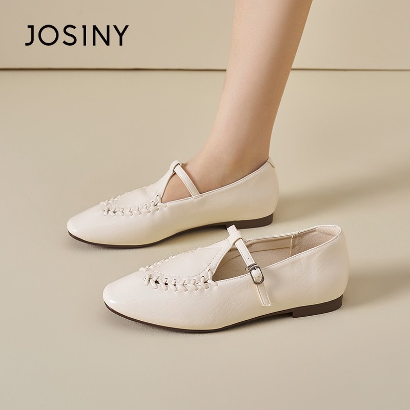 卓诗尼玛丽珍鞋英伦风单鞋女鞋白色编织浅口2026夏天平底鞋圆头鞋主图