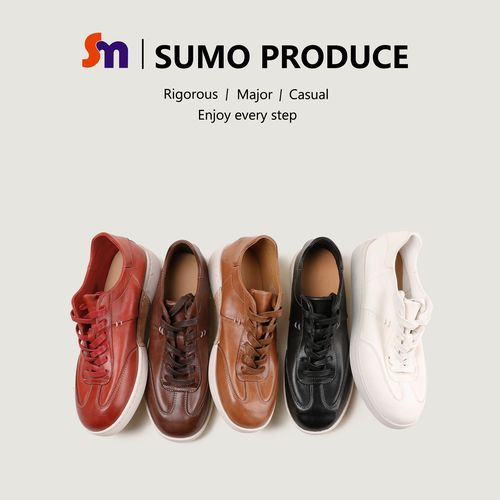 素陌2026新款水洗马皮德训鞋女透气时尚休闲鞋复古真皮女鞋12573主图