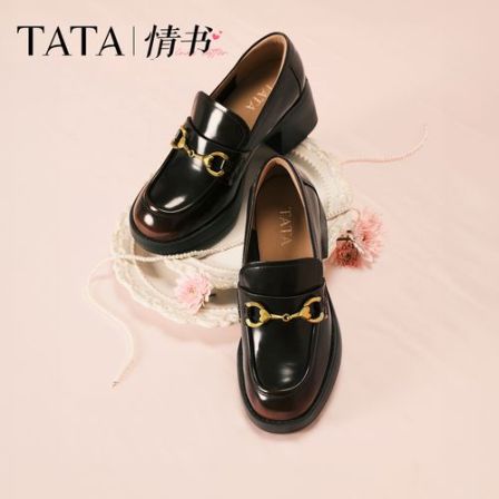 TATA他她2026春新款商场同款英伦乐福鞋女通勤粗跟小皮鞋7ZG29AA6