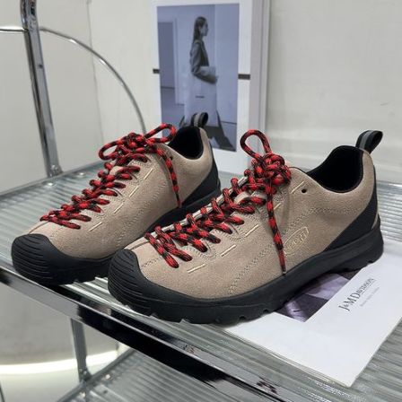 户外休闲鞋女真皮登山鞋2026春季女鞋徒步运动鞋杏色磨砂皮平底鞋