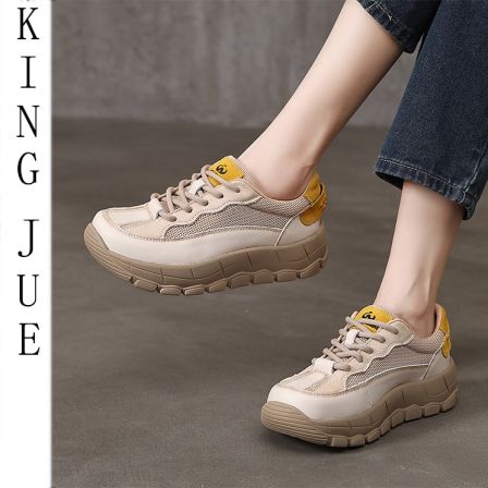 【王爵】春款头层牛皮休闲系带坡跟单鞋真皮时尚轻便女鞋四季鞋