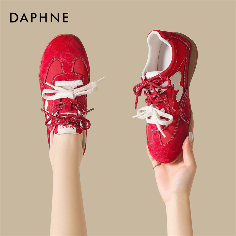 达芙妮本命年红色赛车鞋女2026春季新款小众德训鞋百搭软底休闲鞋主图