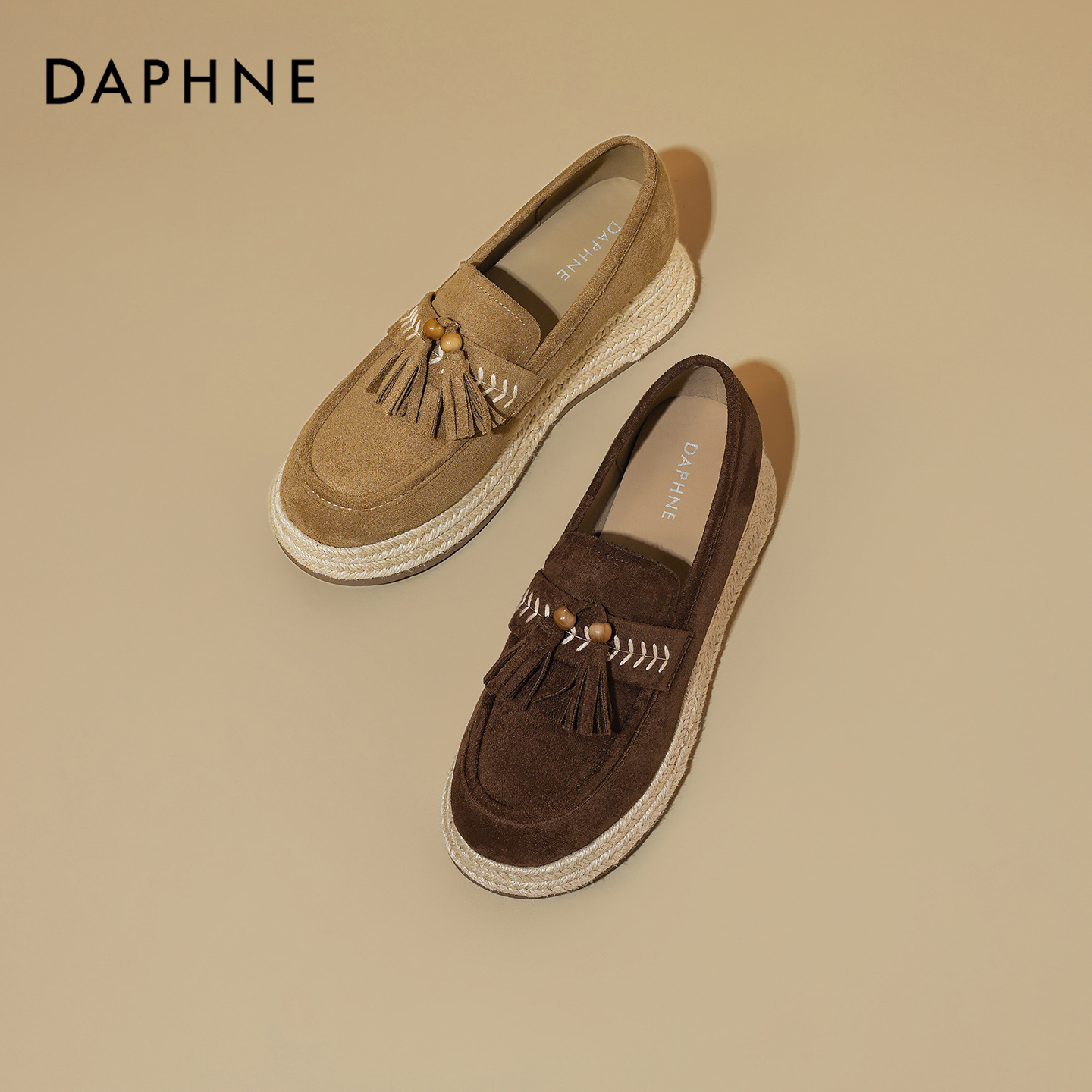 达芙妮新款浅口英伦风乐福鞋圆头厚底增高时尚百搭舒适平底乐福鞋主图