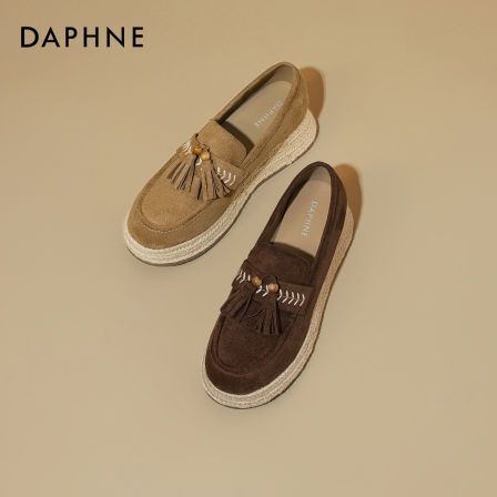 达芙妮新款浅口英伦风乐福鞋圆头厚底增高时尚百搭舒适平底乐福鞋