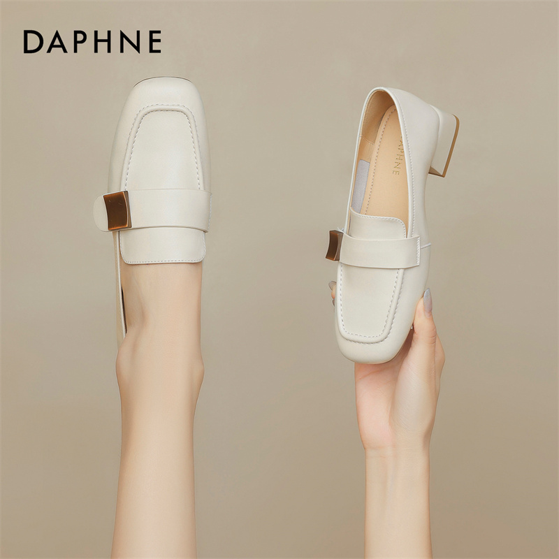 达芙妮2025秋冬软底配裙子单鞋新款粗跟法式气质时尚百搭小皮鞋主图