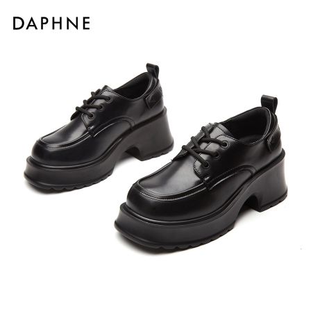 Daphne/达芙妮乐福鞋英伦风百搭软底厚底年新款高端女鞋黑色