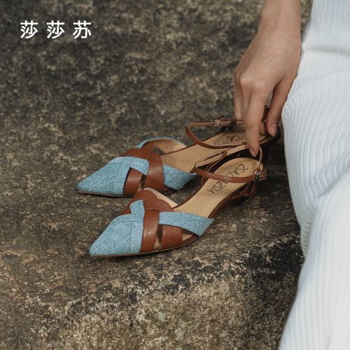 【织夏】莎莎苏2026年春夏新款编织拼色低跟罗马凉鞋单鞋Z76133A-10主图