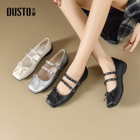 玛丽珍鞋女鞋2026春季新款甜美平底蝴蝶结银色浅口单鞋0216