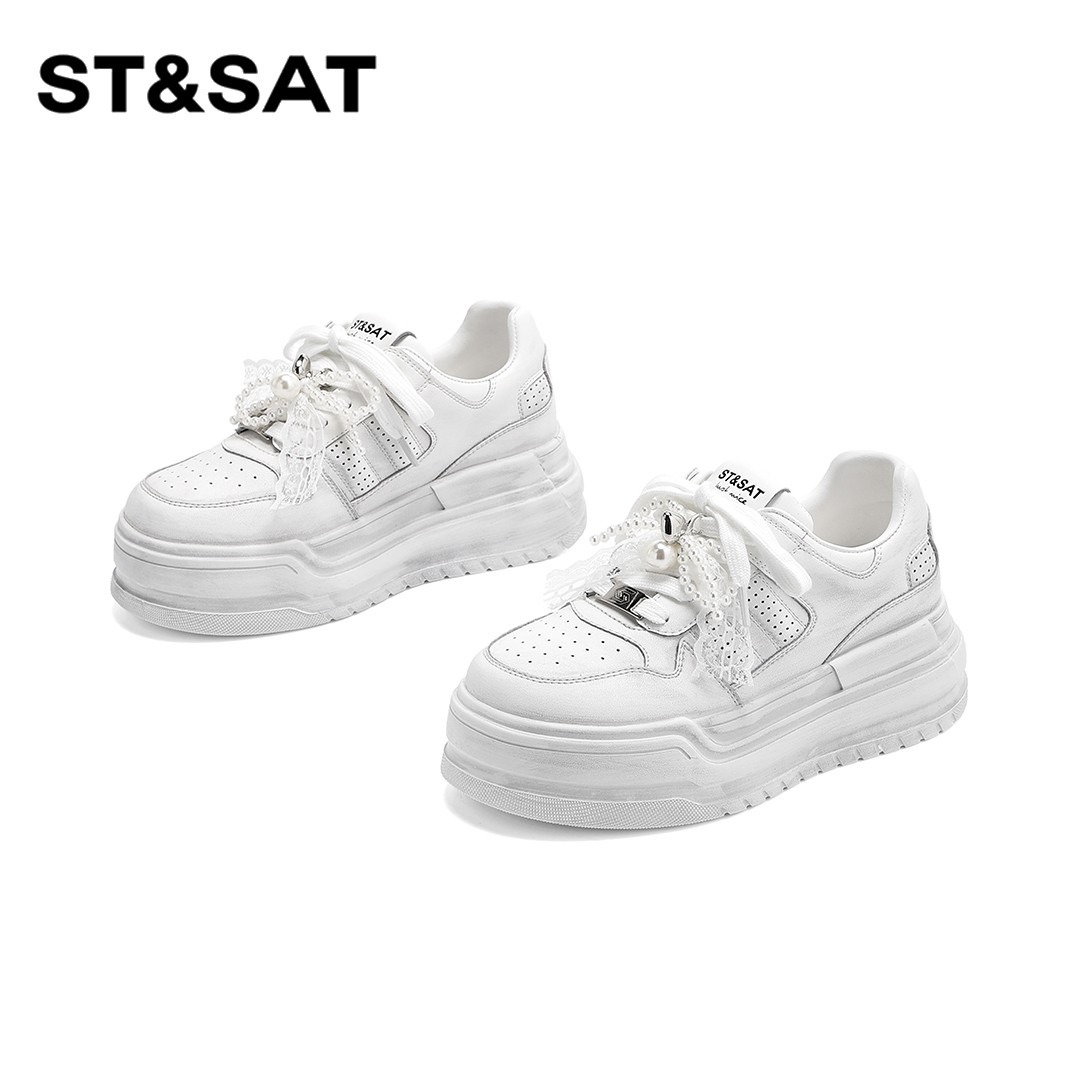 St&Sat/星期六6cm厚底增高2026春季新款做旧板鞋女款脏脏鞋小白鞋主图
