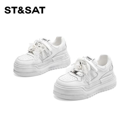 St&Sat/星期六6cm厚底增高2026春季新款做旧板鞋女款脏脏鞋小白鞋