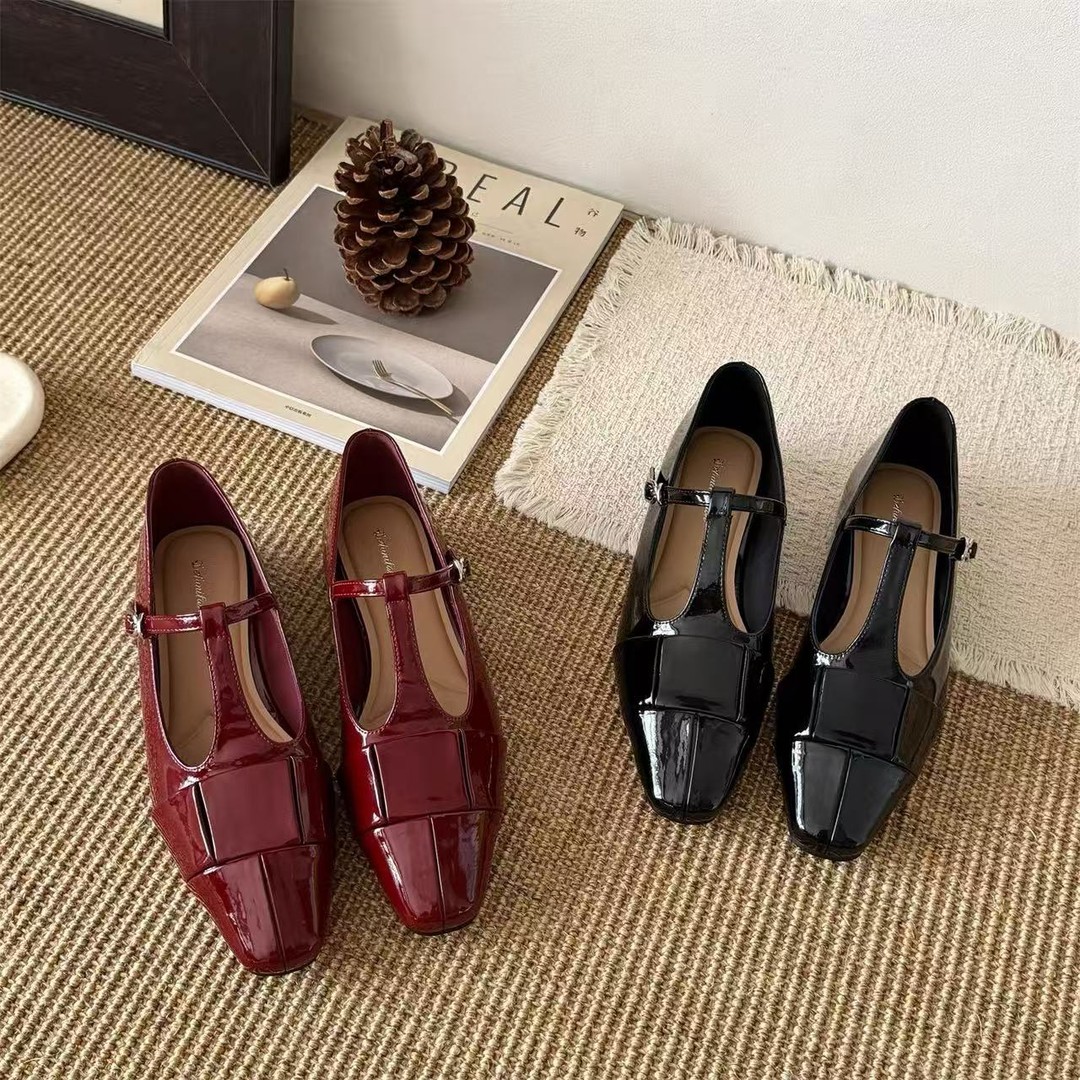 【玛丽珍鞋】新款法式复古软底浅口方头丁字玛丽珍鞋X1201主图