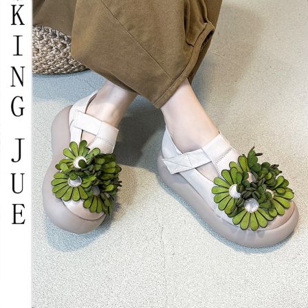 【王爵】手工花朵圆头厚底单鞋女2026春新款舒适百搭松糕真皮女鞋