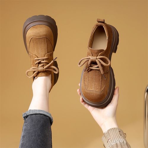 英伦风厚底增高乐福鞋女2026百搭系带松糕鞋显瘦复古小个子单鞋女主图
